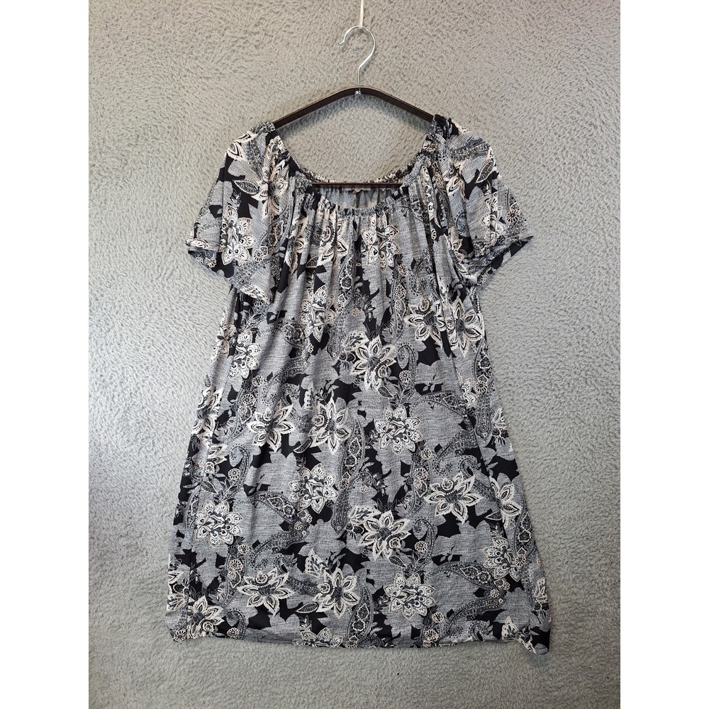 Joie De Vivre Dress Women L Multi Paisley Print Stretch Scoop Neck Short‎ Sleeve